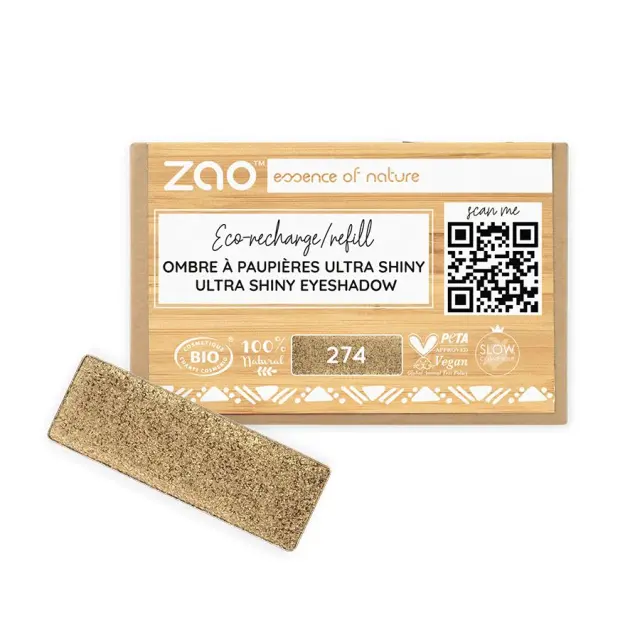 Zao Organic Eyeshadow Rectangle Ultra Shiny Refill - Βιολογική Ultra Shiny Σκιά Ματιών (Ανταλλακτικό) - Zao 274 Brown bronze