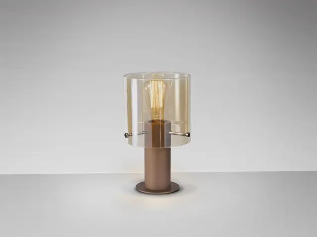 VENIZE Επιτραπέζιο Φωτιστικό 1L – Satin Copper Γυάλινο Καπέλο Amber E27 Χάλκινο