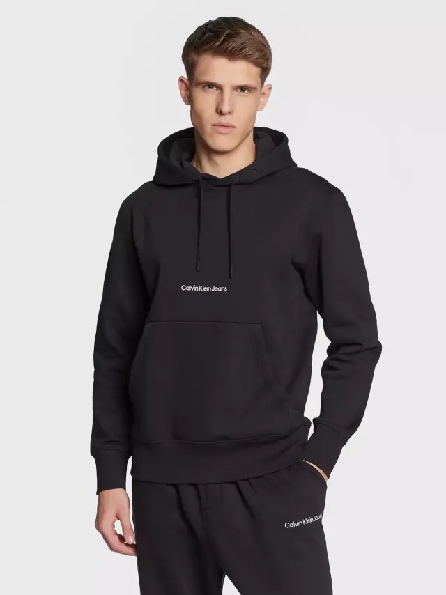 Calvin Klein - Ανδρικό Φούτερ με Κουκούλα και Τσέπες Institutional J30J322894-BEH Μαύρο - XL