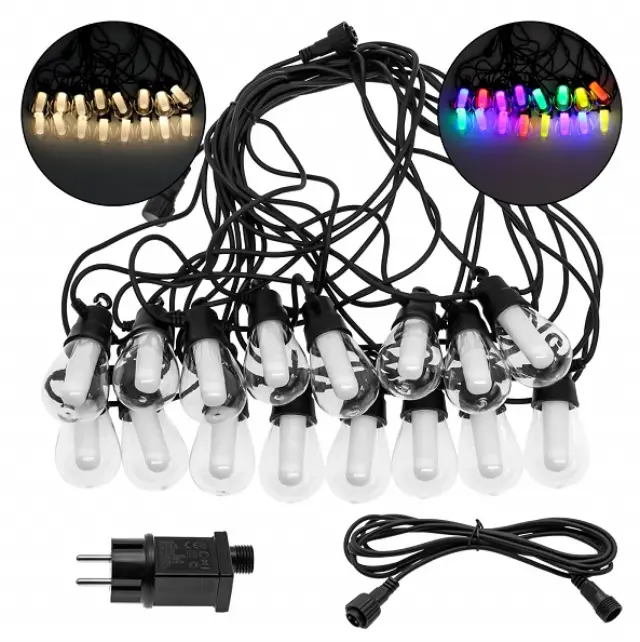 LED Αδιάβροχη Γιρλάντα 220V με 16 Λάμπες 15m RGB/Θερμό Λευκό και 9 Λειτουργίες RZ-212