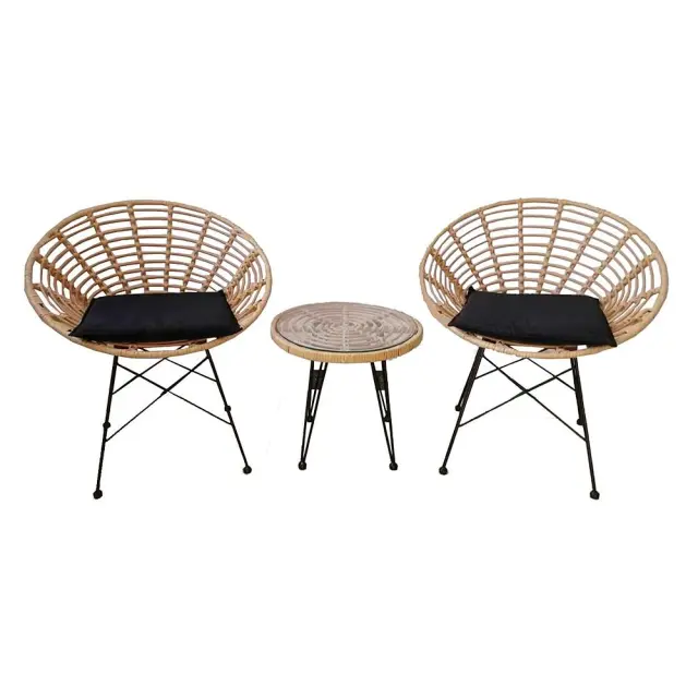 Σετ Κήπου SALSA CORAL COFFEE Φυσικό/Μαύρο Μέταλλο/Wicker/Γυαλί Με 1 Τραπεζάκι Και 2 Πολυθρόνες