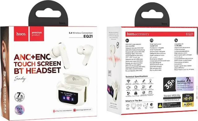 Wireless Hands Free Hoco EQ21 Sandy 400mAh v5.4 με ANC ENC TWS 7 Ώρες Ομιλίας και Οθόνη Αφής Λευκά 2