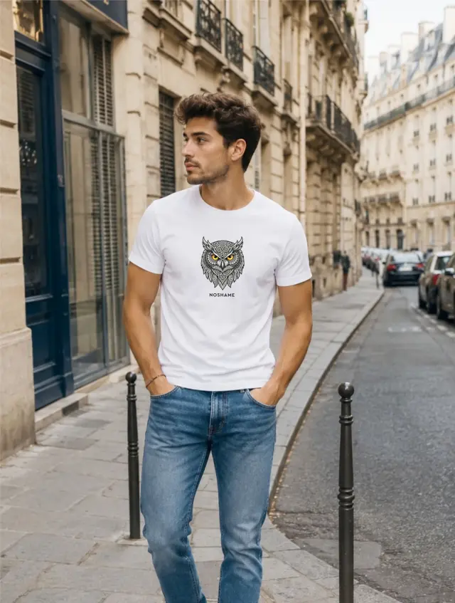 T-shirt Noshame® Λευκό με τύπωμα Owl - 152686 - XXL