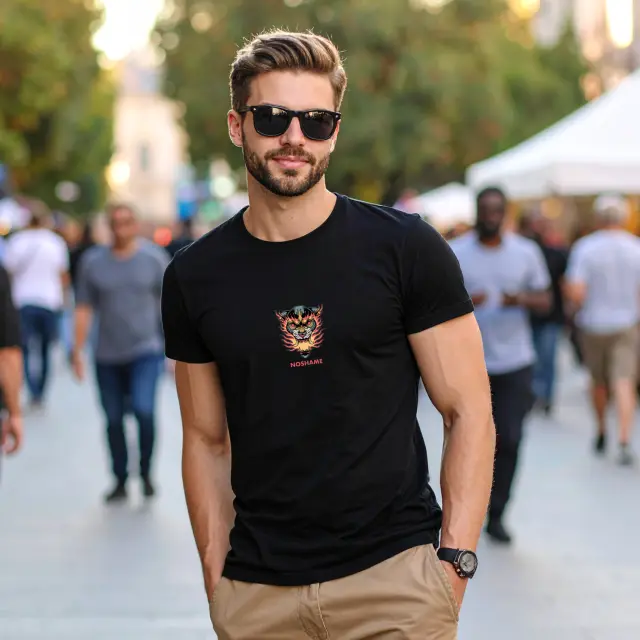 T-shirt Noshame® Μαύρο με τύπωμα Lion - 122504 - XXL