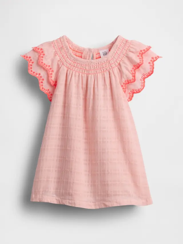 Βρεφικό Flutter-Sleeve Βαμβακερό Φόρεμα Misty rose pink - 12-18M
