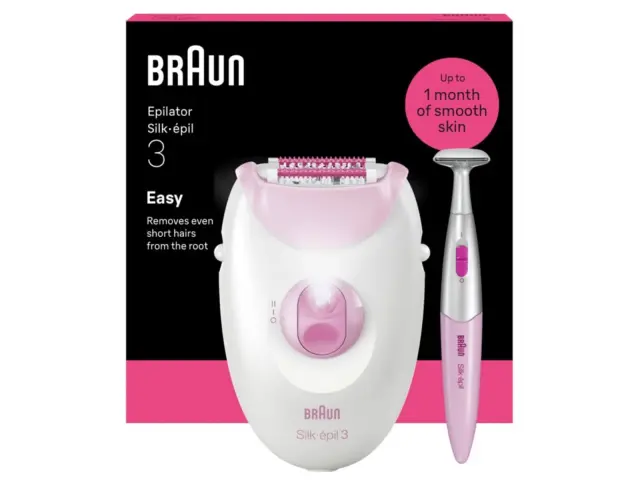 Αποτριχωτική Μηχανή Epilator Braun Silk Epil 3 SE3-202 με 2 ταχύτητες και τρίμερ για μπικίνι - PinkSE3-202 3