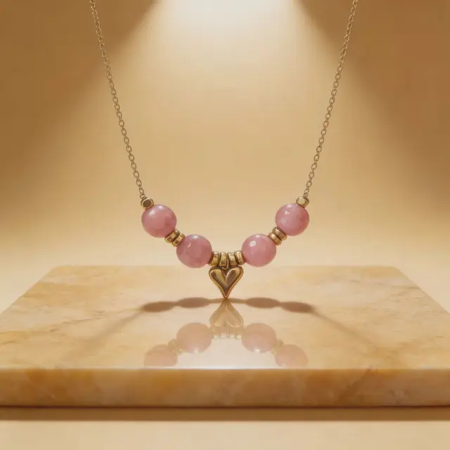 Handmade Necklace with Pink Jade & Heart Charm