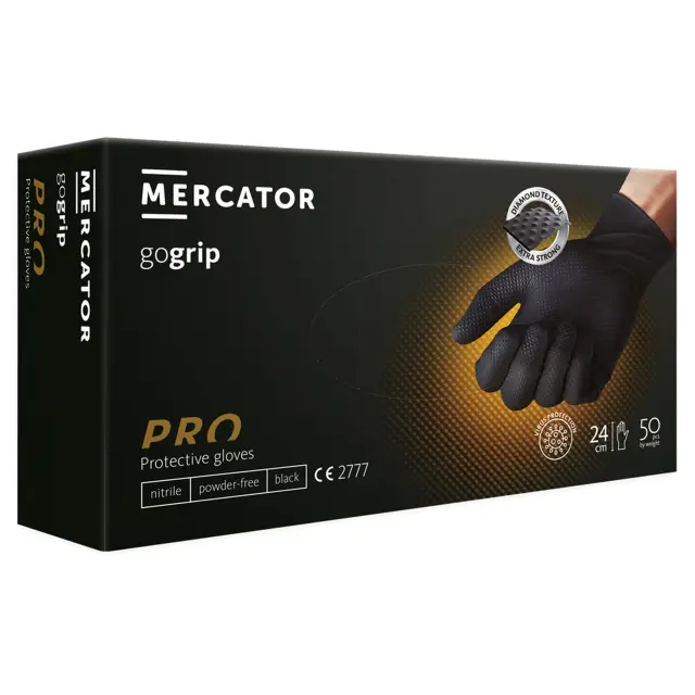 Γάντια Μιας Χρήσης Νιτριλίου Mercator Gogrip black 50τμχ - 2XL (11)