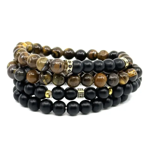 Tiger Eye Τετραπλό Ελαστικό Βραχιόλι με Πέτρες 3