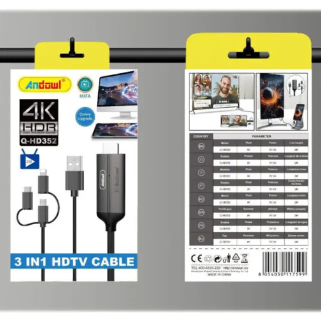 Andowl Καλώδιο USB σε Lightning / Type-C / Micro USB Q-HD352 2