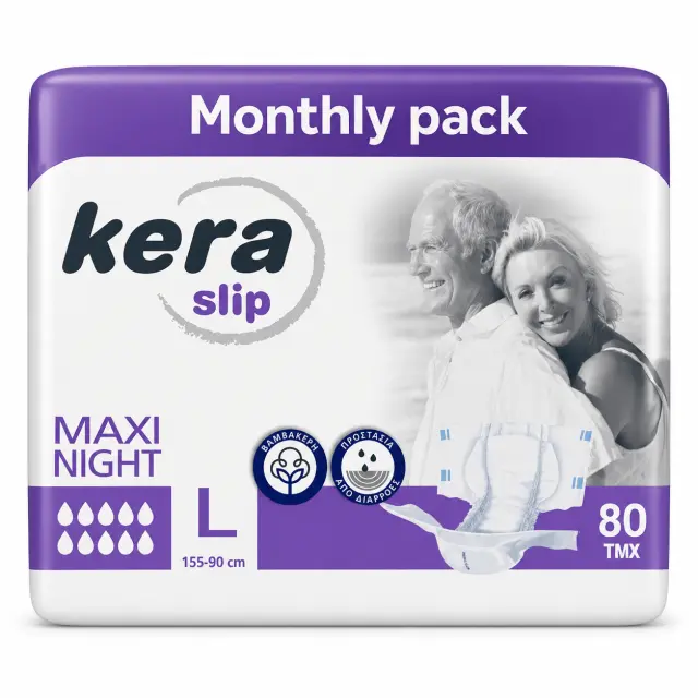 Πανες ακρατειας Kera Slip Large Maxi Night ΝΥΧΤΟΣ Montly Pack (4×20) 80 τεμαχιων 2