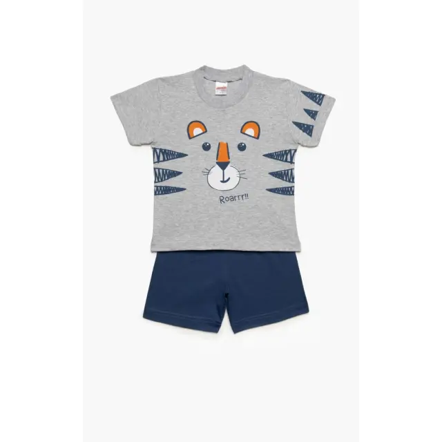 Πυτζάμα Βρεφική Καλοκαιρινή Minerva Tiger Roar Γκρι No 3 61945-133 2