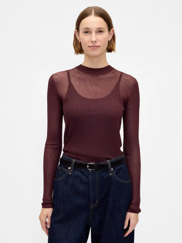 High-Neck Sheer Πουλόβερ Bordeaux burgundy