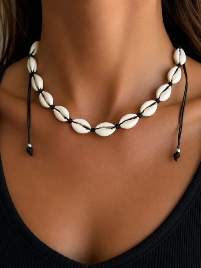 Ghetto Adjustable Cowrie Shell Choker Necklace | Black Cord 2