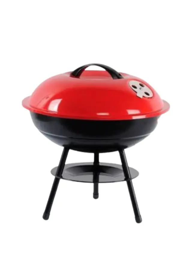KMT Style Στρογγυλή Φορητή Ψησταριά Κάρβουνου για BBQ 38x38εκ. Μαύρη-Κόκκινη