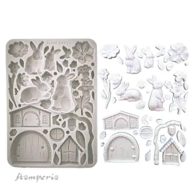 Καλούπι σιλικόνης A5, 15×21cm, Stamperia, Rabbits and flowers