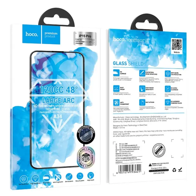 Tempered Glass Hoco Premium Series A34 9D Large Arc Dustproof Anti-glare 0.4mm για Apple iPhone 15 Pro 2