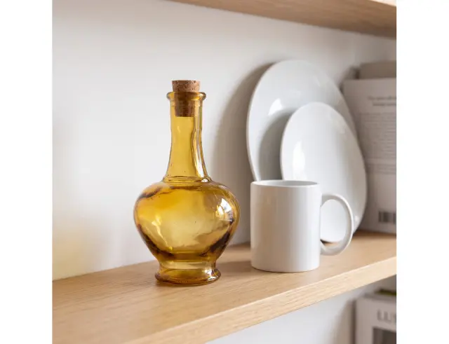 Διακοσμητικό Μπουκάλι με πώμα Glass Drops Navarra (5622DB411) Aπό 100% ανακυκλωμένο γυαλί, Xωρητικότητας 250ml, Διαστάσεων Ø 9 x Υ 15 cm, Yellow Gold 5622DB411