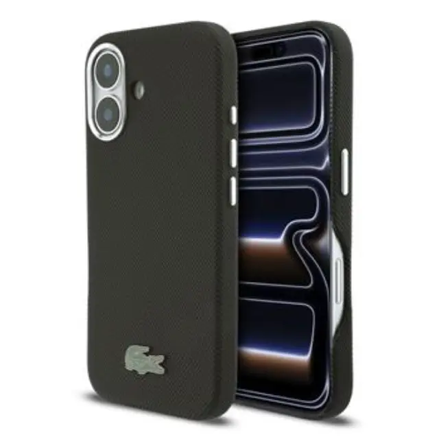 Lacoste PVC Iconic Petit Pique Metal Logo MagSafe Case for iPhone 16 Black
