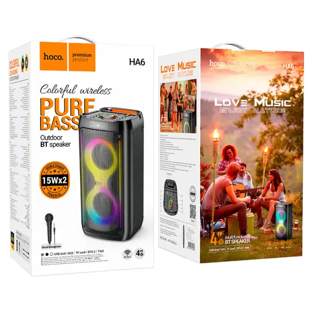 Φορητό Ηχείο Hoco HA6 Danny BT V5.3 15Wx2 4500mAh 5h Αναπαραγωγή με Micro SD USB RGB LED Φωτισμό και Ασύρματo Μικρόφωνo 2