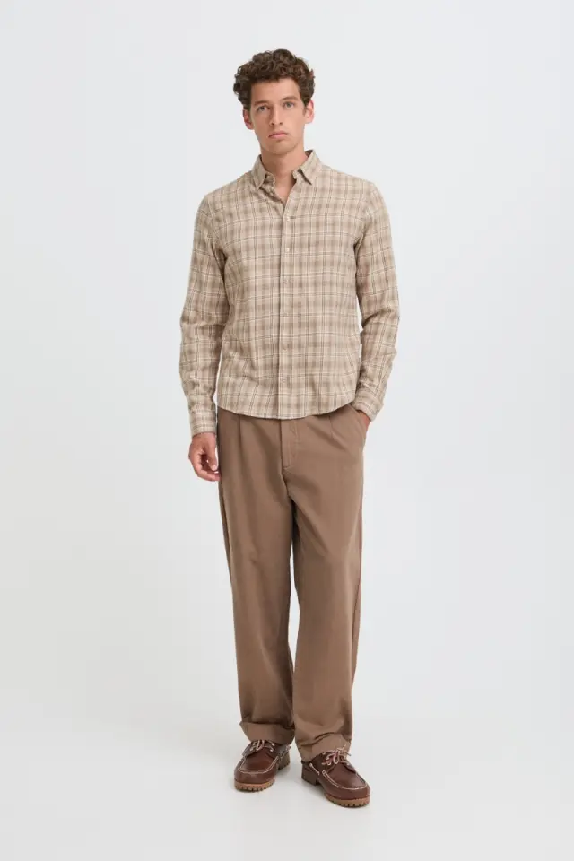 Casual Friday Ανδρικό Jose Καρό Πουκάμισο – Simply Taupe - XXL 3