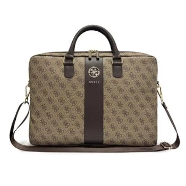 Guess PU 4G Stripe Metal Logo Computer Bag 14" Brown