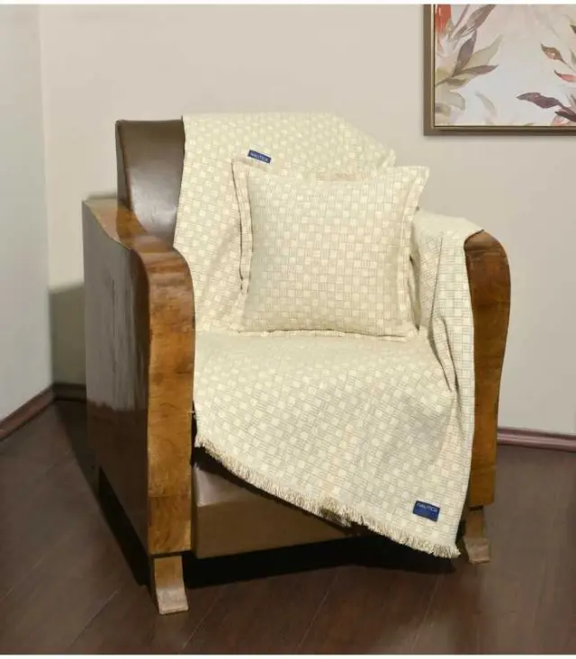 Ριχτάρι Διθέσιο 180x250 Σενίλ Εκρού Καρρώ