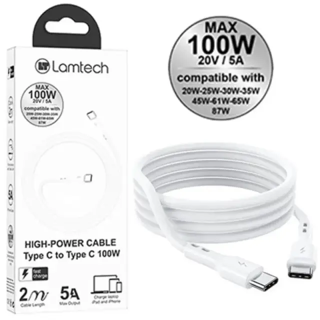 LAMTECH LAM023664 καλώδιο TYPE C TO TYPE C 100W FAST CHARGE 2M
