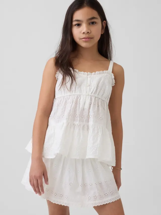 Παιδικό Tiered Eyelet Αμάνικο Τοπ New off white