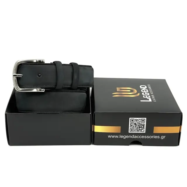 Μαύρη Δερμάτινη Ζώνη Nubuck 3,5 cm 2