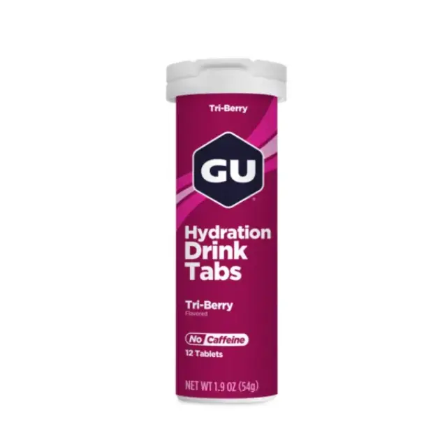 Energy Hydration Drink Tabs 12 Tablets Tri-Berry NO Caffeine GU