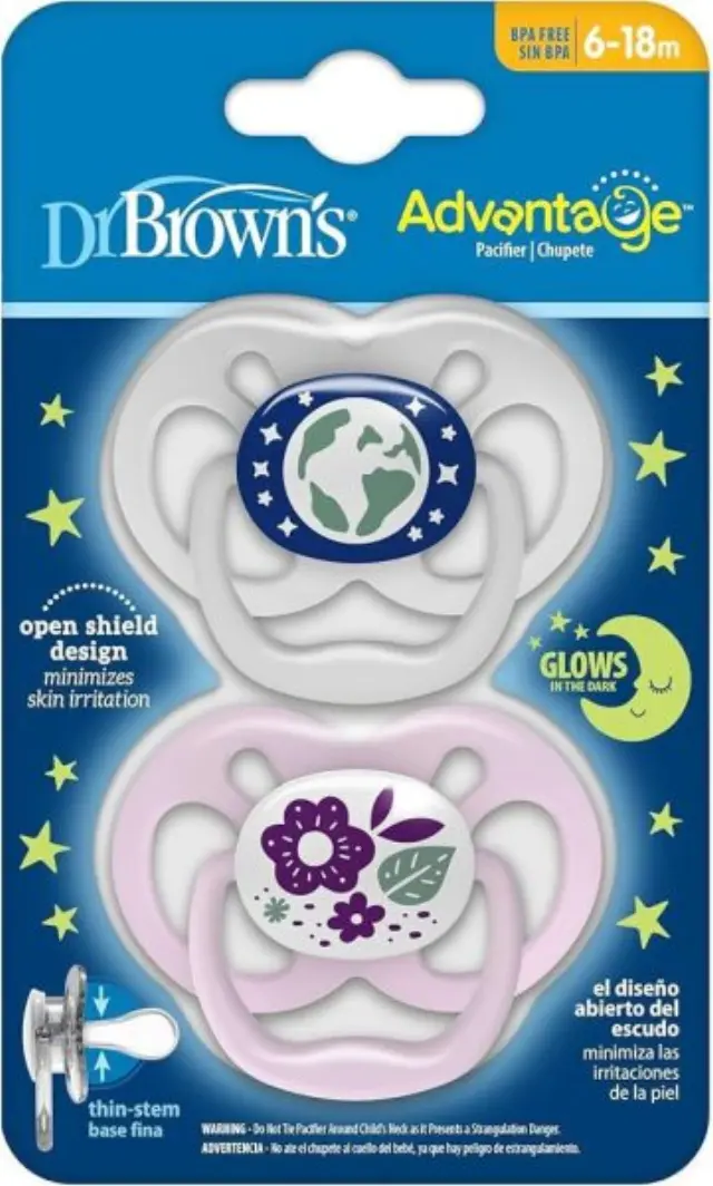 Dr. Brown's Advantage Πιπίλα Σιλικόνης Νυχτός για Κορίτσι, Επίπεδο 2, 6-12 Μηνών, 2τμχ 2