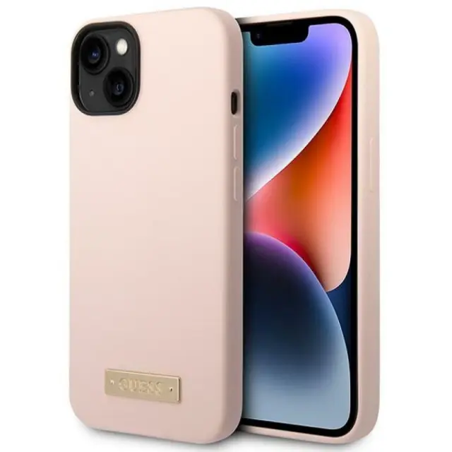 Guess Logo Plate MagSafe Back Cover Σιλικόνης Ροζ (iPhone 14 Plus)