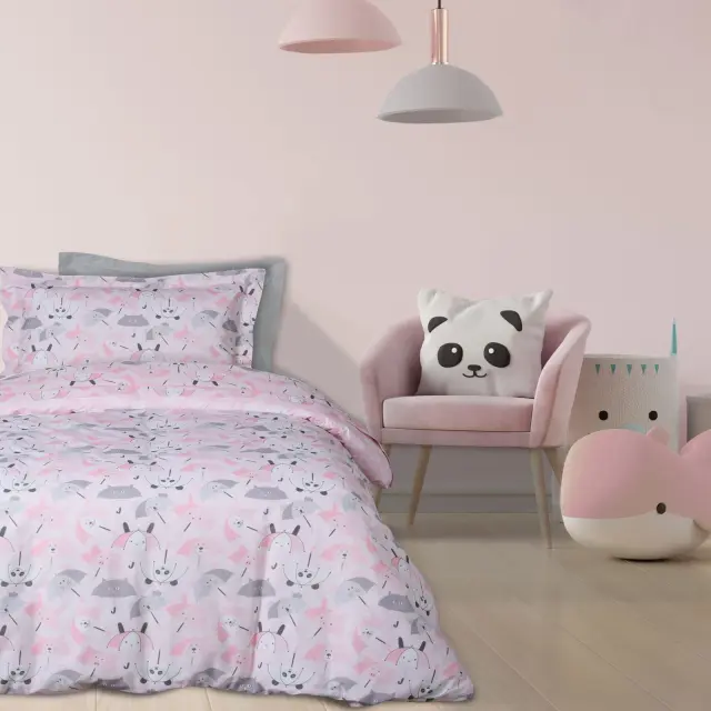 Παπλωματοθήκη Μονή 160x240, 50x70+5 Ροζ-Λευκό-Γκρι 4878 Das Kids