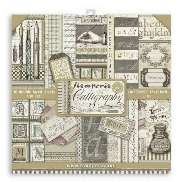 Σετ 10 Χαρτιά Scrapbooking Stamperia Διπλής Όψης - Calligraphy - 30x30cm