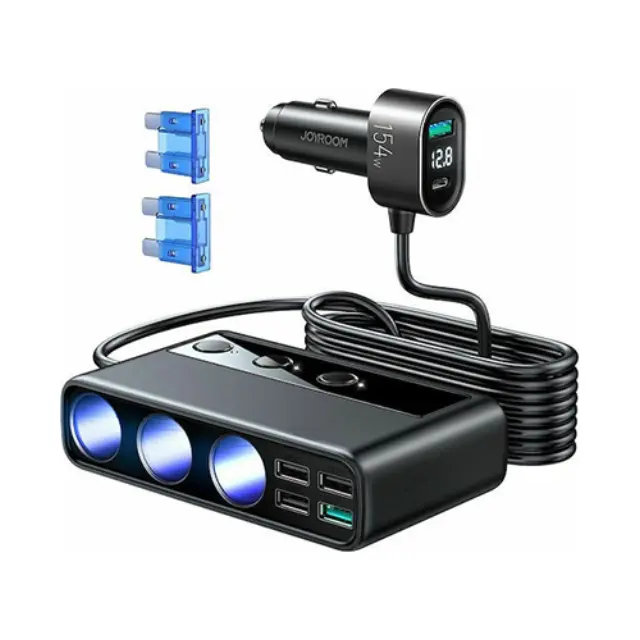 Joyroom JR-CL06 Φορτιστής Αυτοκινήτου 210W 3A Γρήγορης Φόρτισης με Θύρες: 5xUSB 1xType-C 3xΑναπτήρα Μαύρο Χρώμα