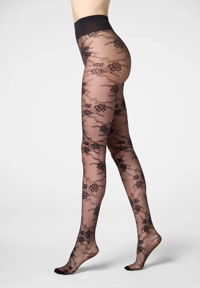 Oroblu Pure Lace Καλσόν Διάφανο Με Φλοράλ Σχέδιο 20 Denier Μαύρο
