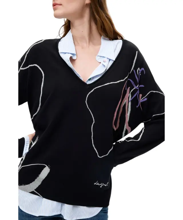 Desigual - Γυναικείο Πλεκτό Πουλóβερ Femnaif 26WWJF29-2000 Μαύρο με Σχέδια 2