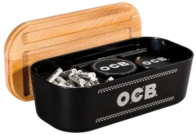 Πλαστικό Κουτί Αποθήκευσης OCB Μαύρο 20x10.5x6.5cm με Ξύλινο Καπάκι-Δίσκο 2