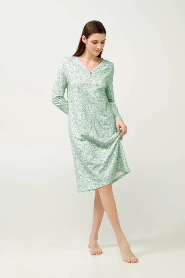 Χειμερινό Βαμβακερό Φούτερ Νυχτικό Vamp 23264 GREEN FROSTY 2