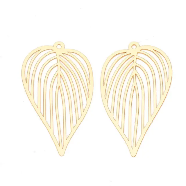 Μεταλλικό Διακοσμητικό Etched Leaf 42x25x0.3mm - Light Gold - 10τεμ
