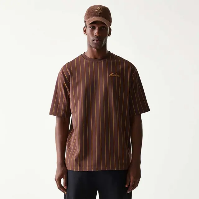 New Era Men's Pinstripe Oversized T-Shirt Καφέ 60771549 (New Era)