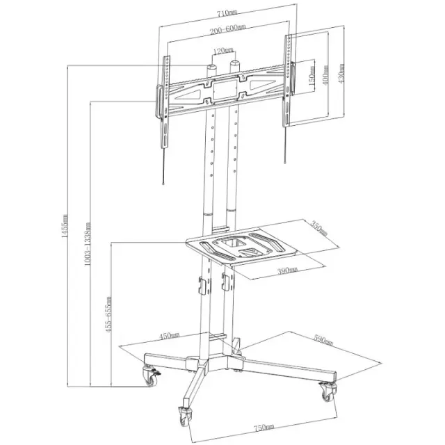 Βάση Τηλεόρασης Τροχήλατη 32"-65" Vesa 600x400 OSIO OSM-7865 2