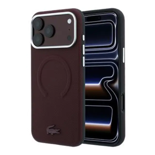 Lacoste PVC Petit Pique Semi Wrap Embossed MagSafe Case for iPhone 18 Pro Max Burgundy