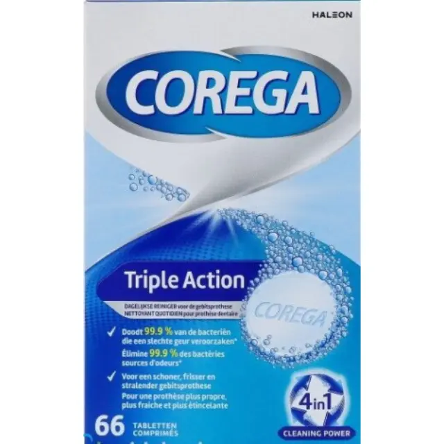 Corega Triple Action Cleaning Tablets For Artificial Dentures Καθαριστικά Δισκία Για Τεχνητές Οδοντοστοιχίες 66tabs