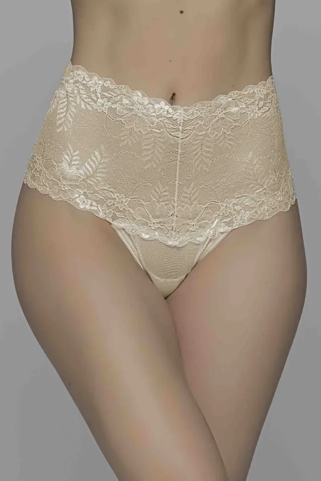 Μπεζ ψηλόμεσο σλιπ string δαντέλα 2