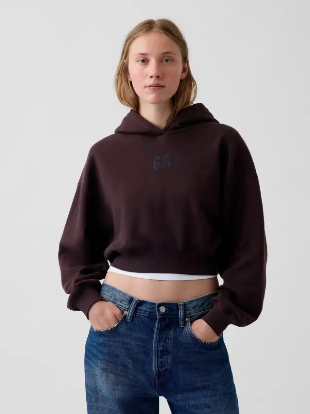 Γυναικείο Φούτερ με Κουκούλα VintageSoft Cropped με Λογότυπο Brown