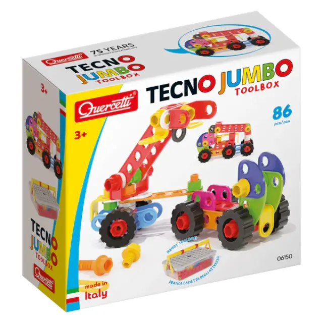 Quercetti Σετ Κατασκευών με Βαλιτσάκι Tecno Jumbo Toolbox 86τμχ (3+ ετών) 06150