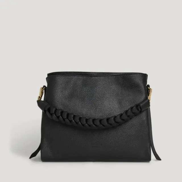 Γυναικεία Δερμάτινη Τσάντα Ώμου & Χιαστί Made In Italy Braid 1022456 Μαύρο - ONESIZE