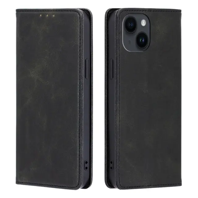 Magnetic Closing Wallet Θήκη Δερματίνης για iPhone 15- Black OEM